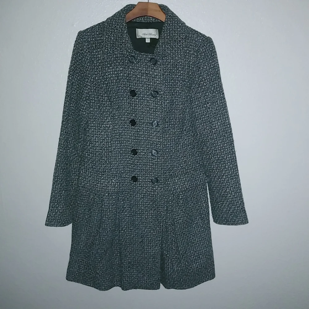 Anthropologie Beth Bowley L Tweed Double Breasted Overcoat in Black White - Picture 2 of 9